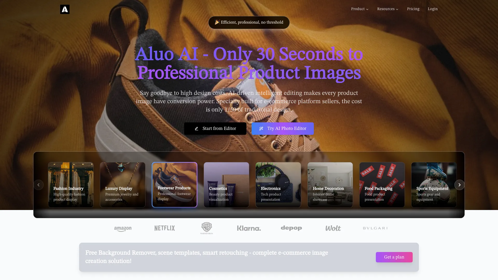 Aluo AI - AI Product Image Creator Website Screenshot