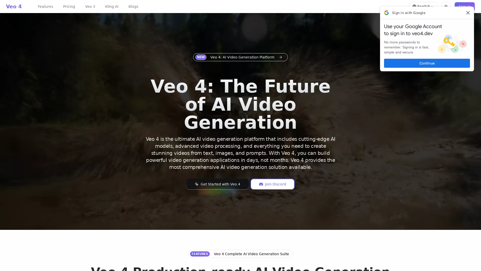 Veo 4 - AI Video Generation Tool Website Screenshot