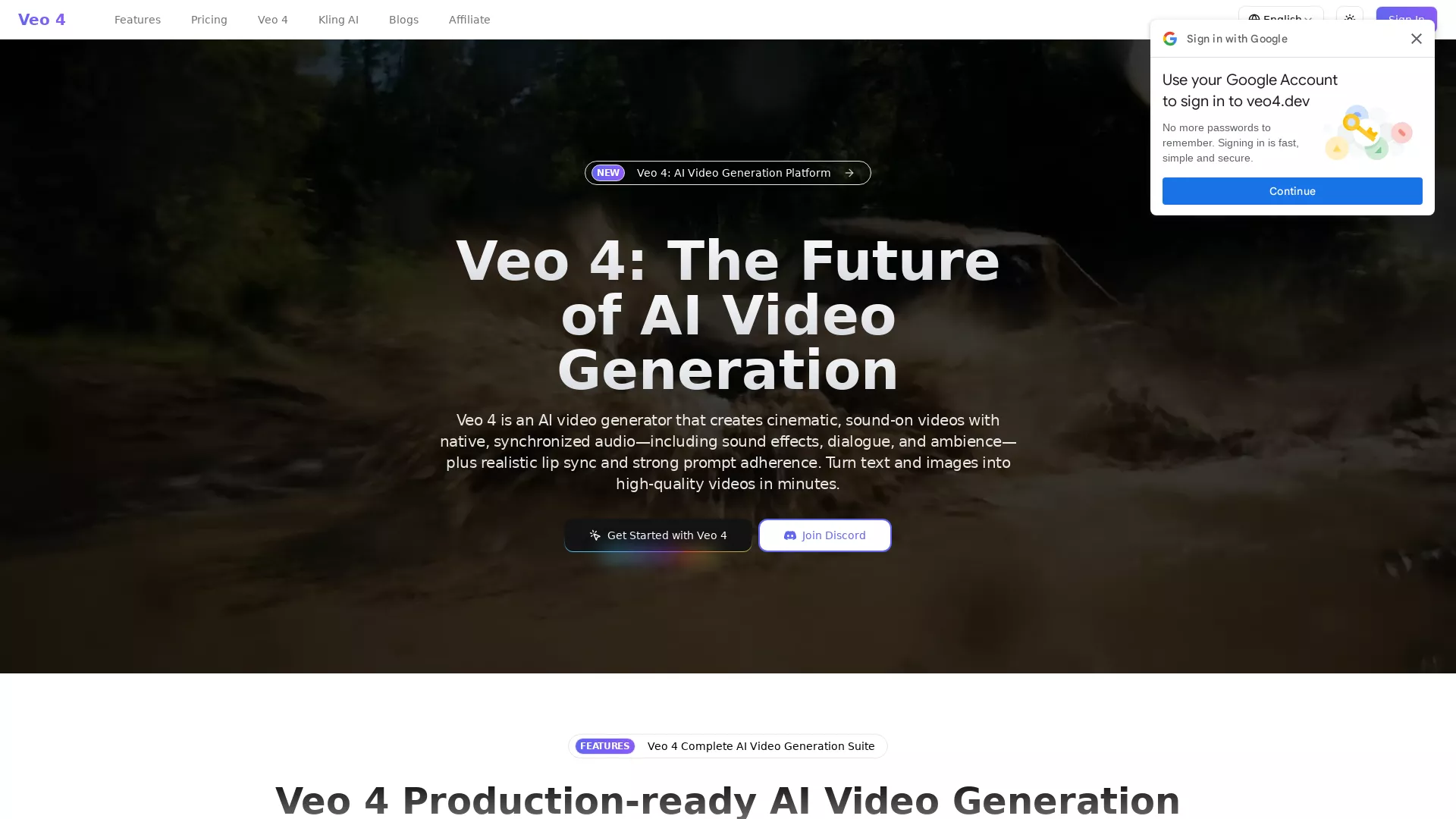 Veo 4 - AI Video Generation Tool Website Screenshot