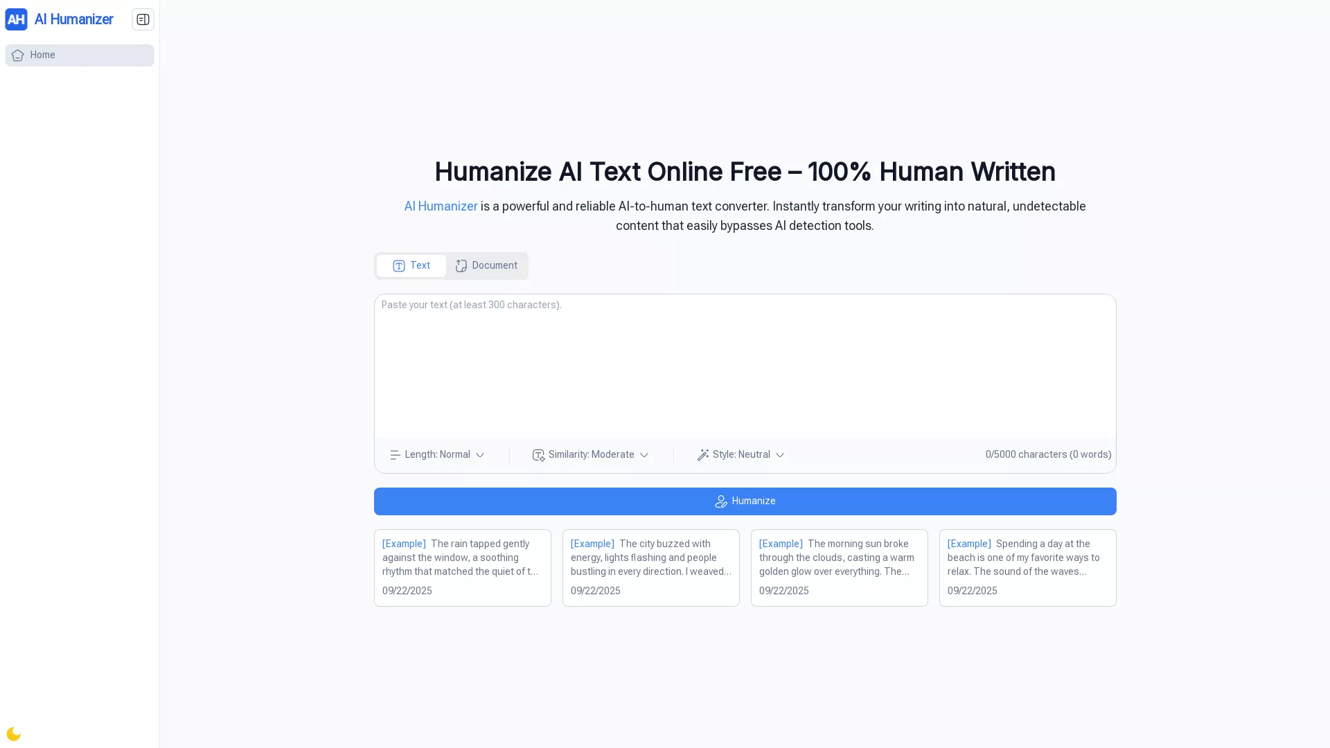 AIHumanizer - AI Text Humanizer Website Screenshot