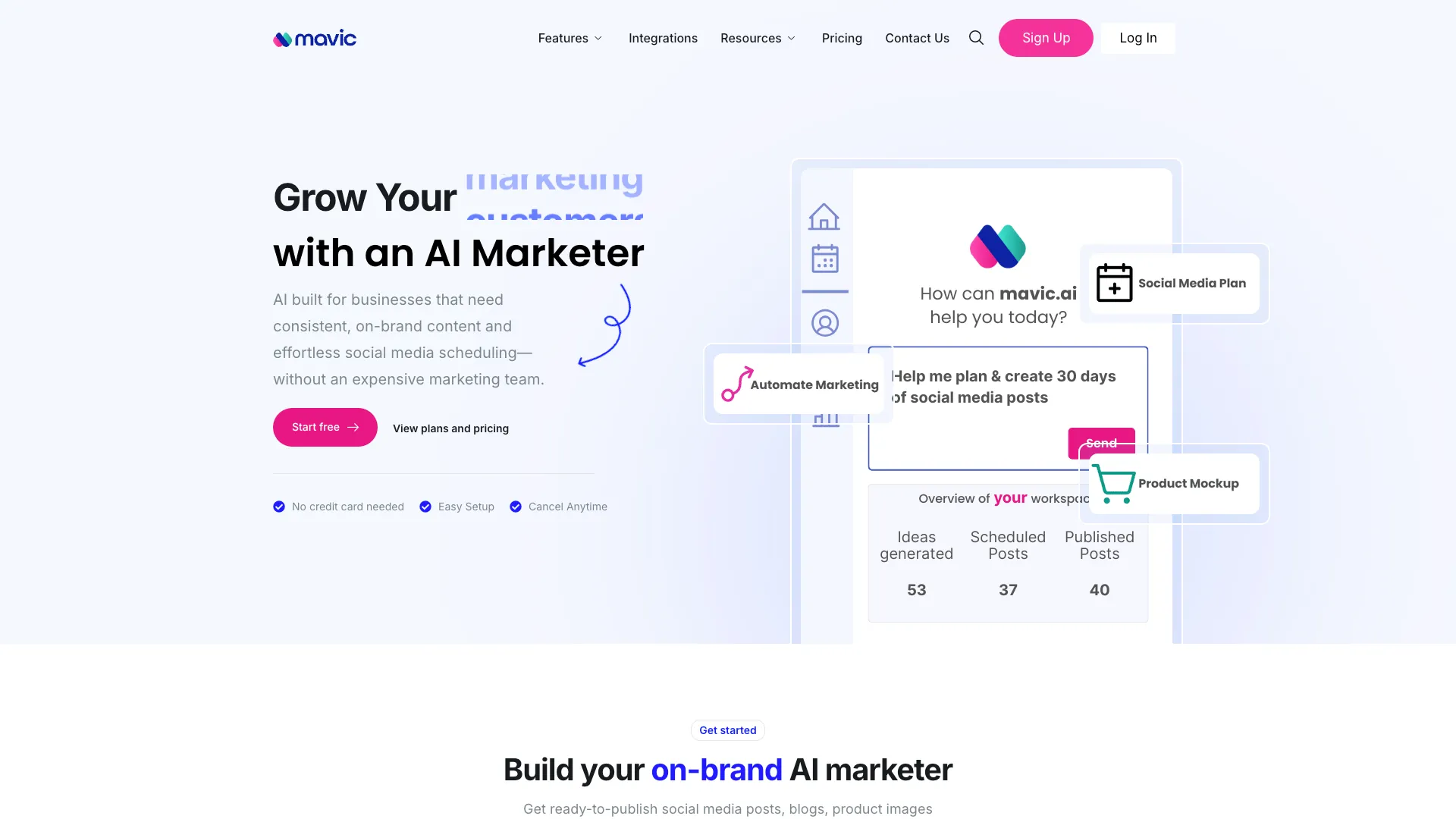 MavicAI - AI Brand Marketing Tool Website Screenshot