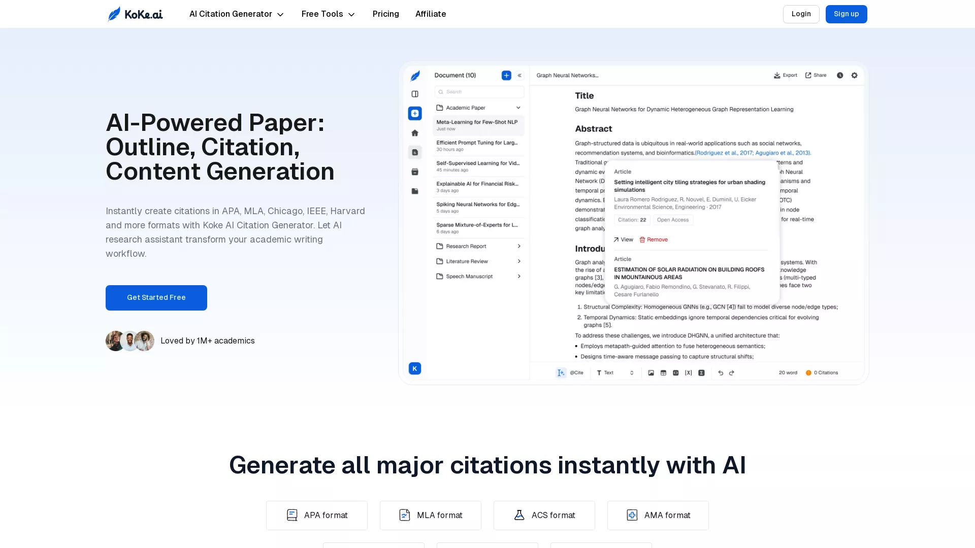 KokeAI - Academic Writing AI Website Screenshot