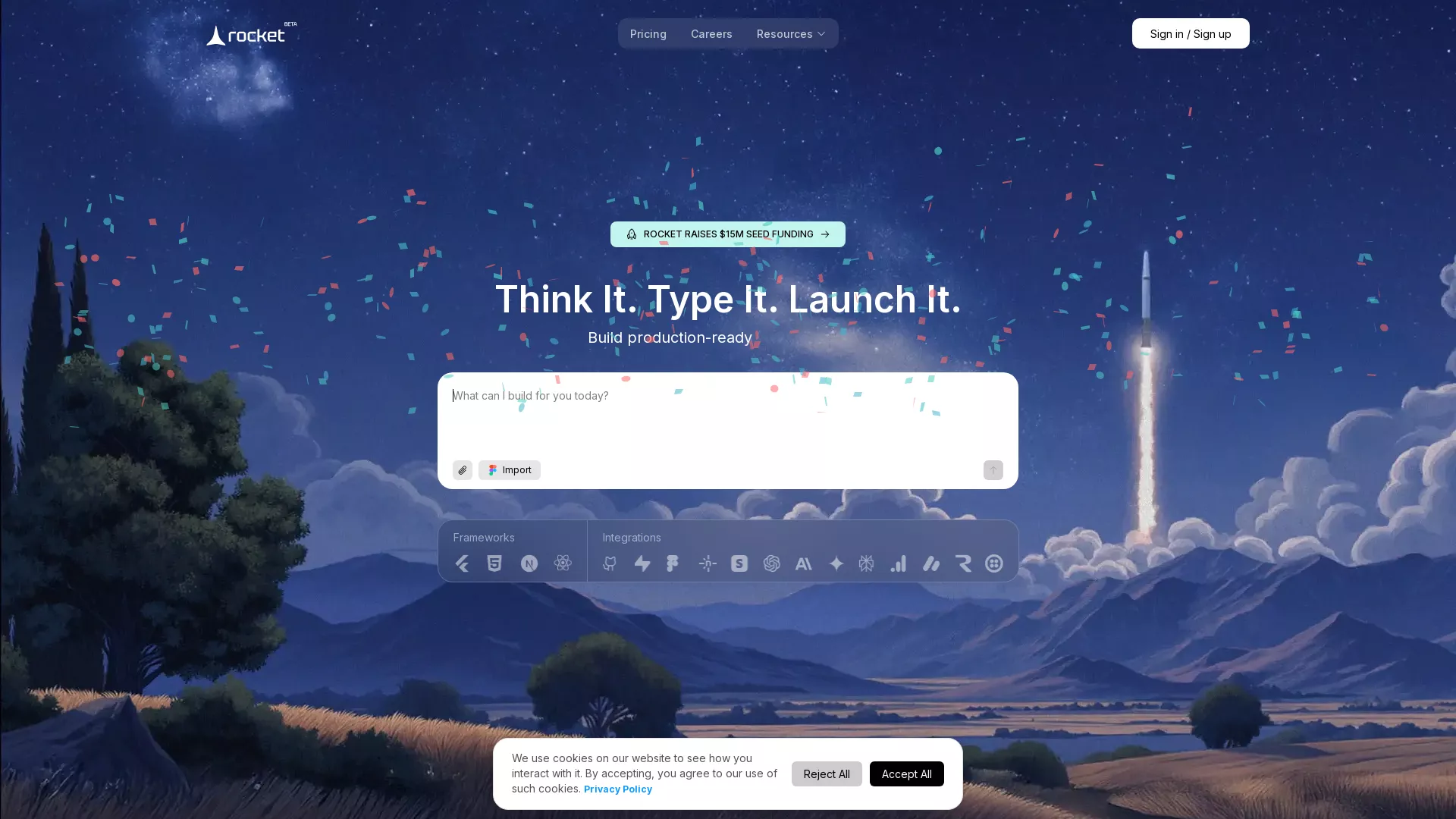 Rocket.new - AI app development tool Website Screenshot