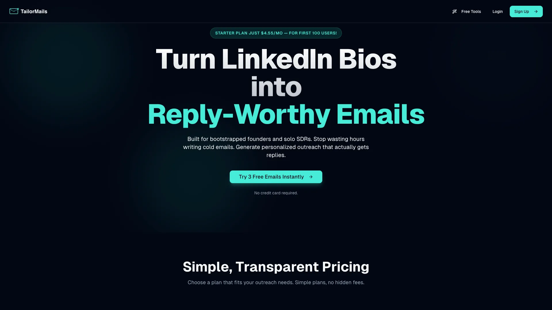 Tailormails - AI Cold Email Generator Website Screenshot