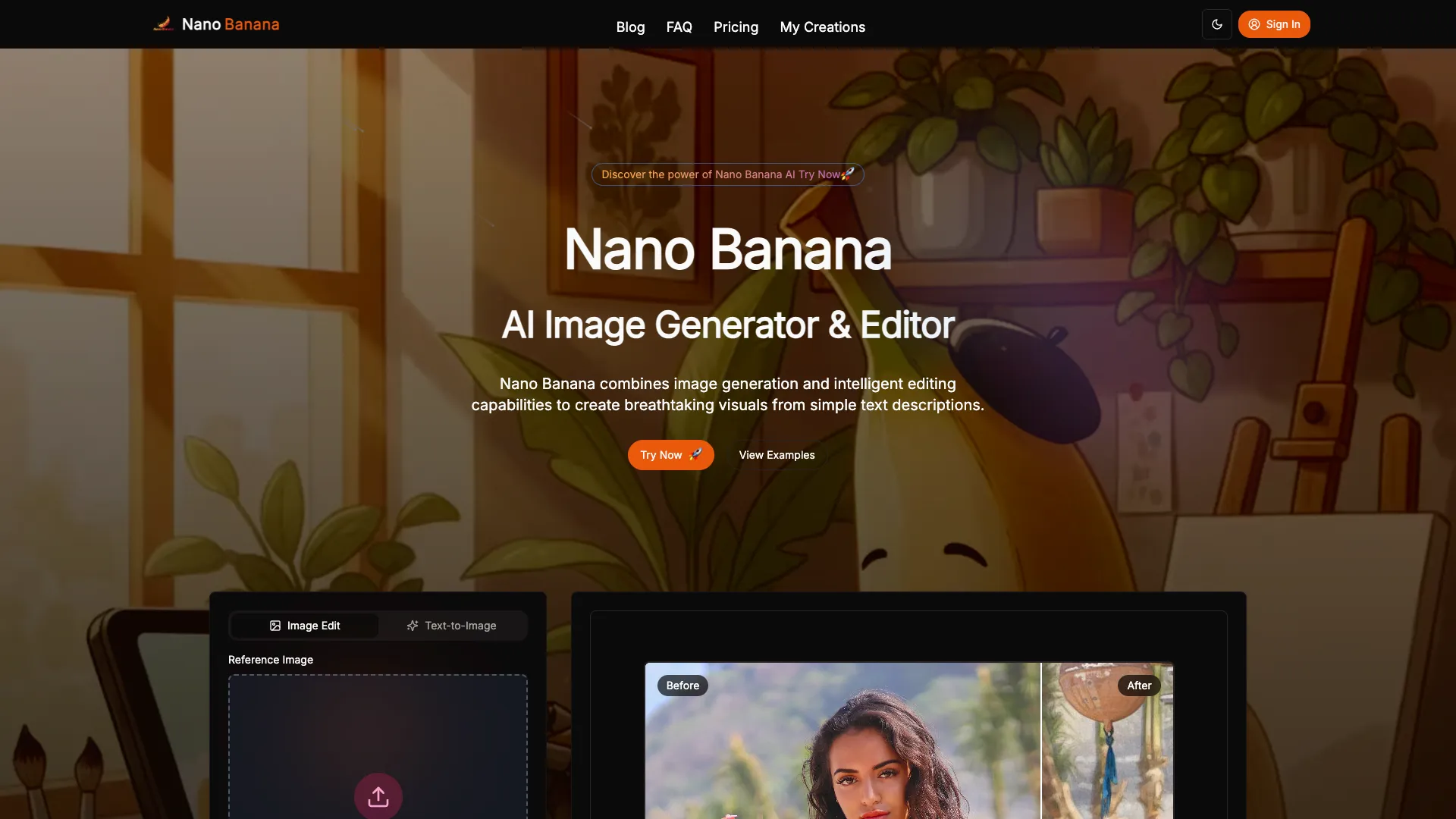 NanoBanana - AIImageGenerationAndEditing Website Screenshot