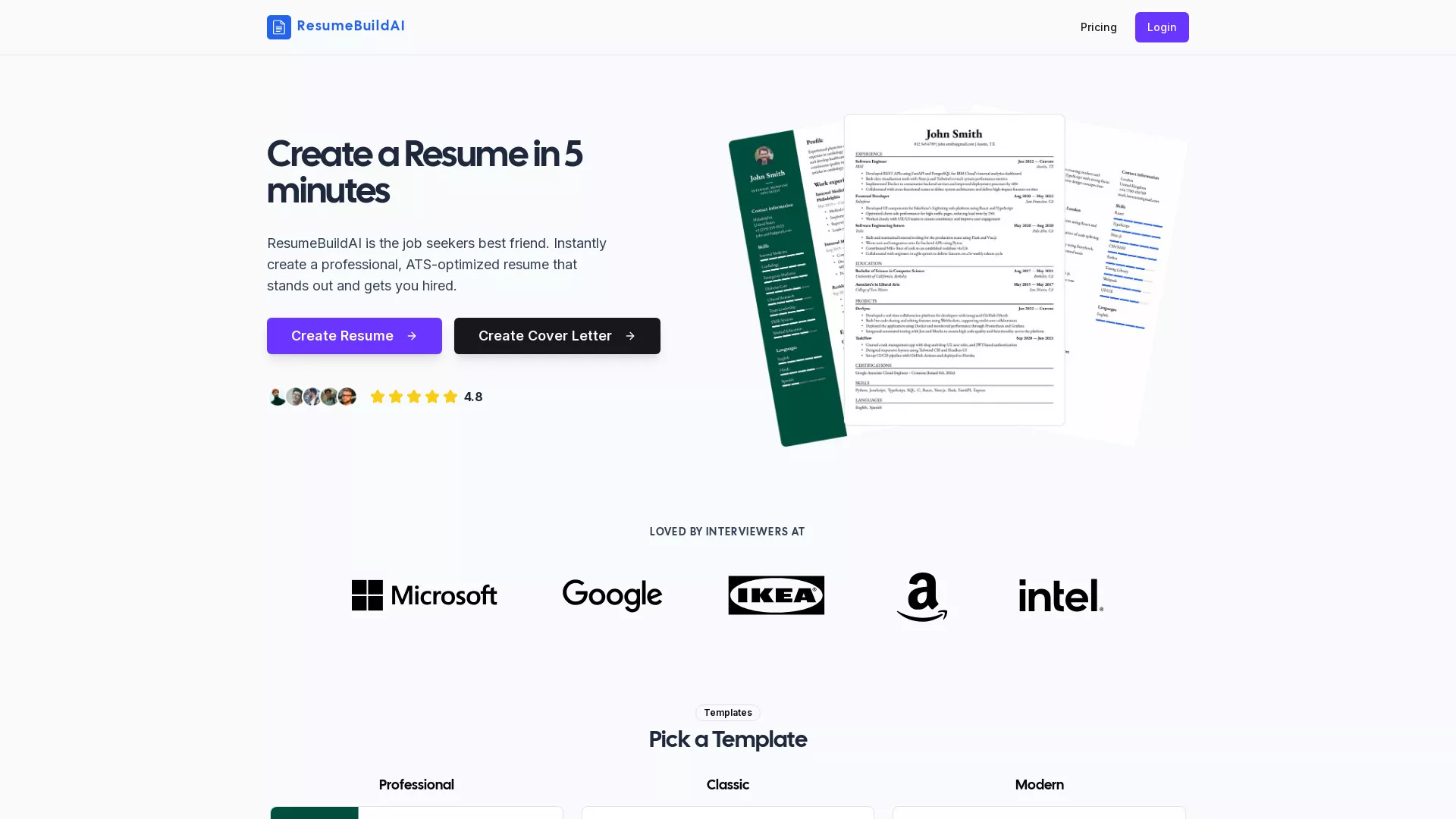 ResumeBuildAI - AI Career Tool Website Screenshot