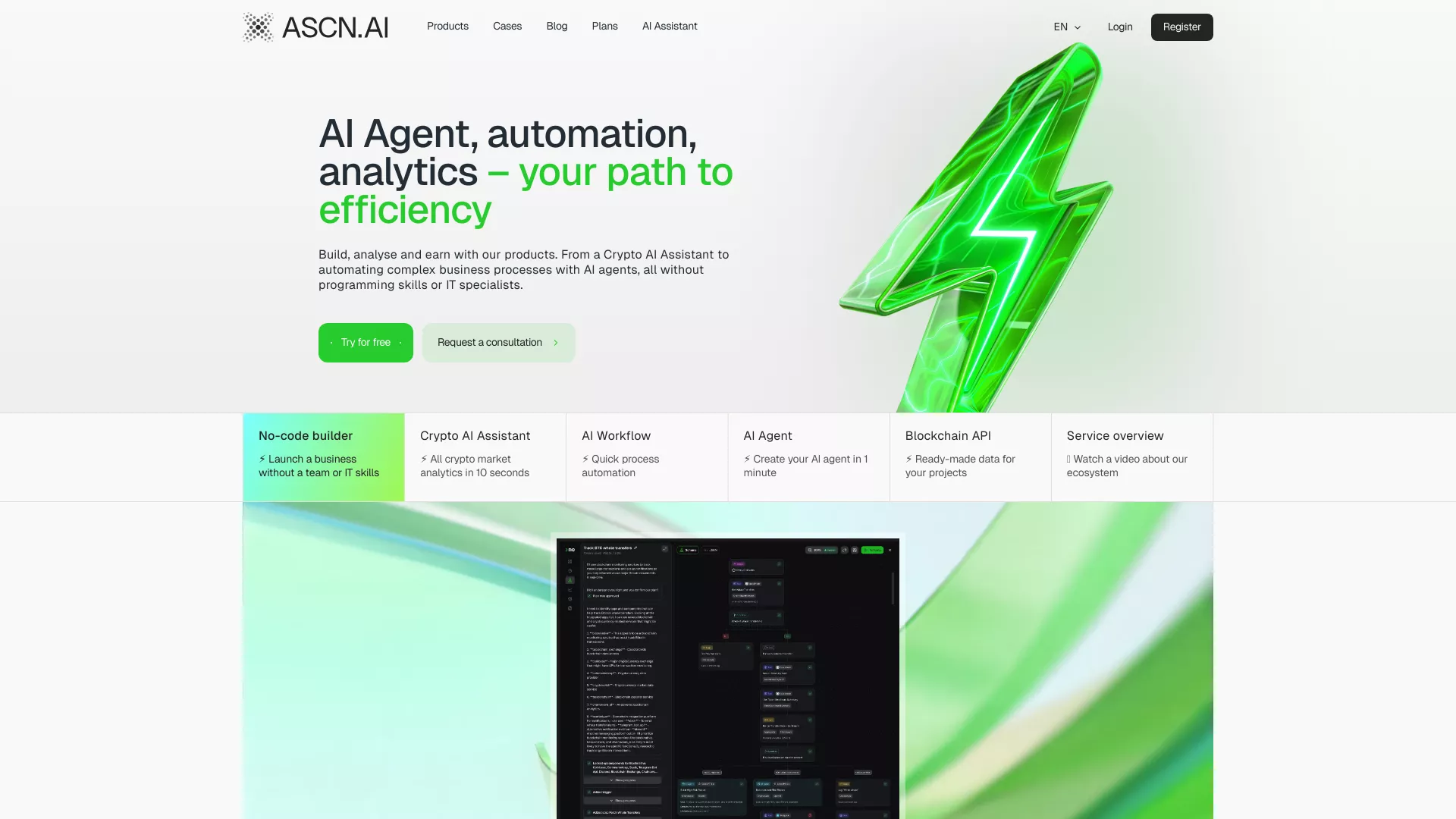 AscnAI - AI Blockchain Data Analysis Website Screenshot