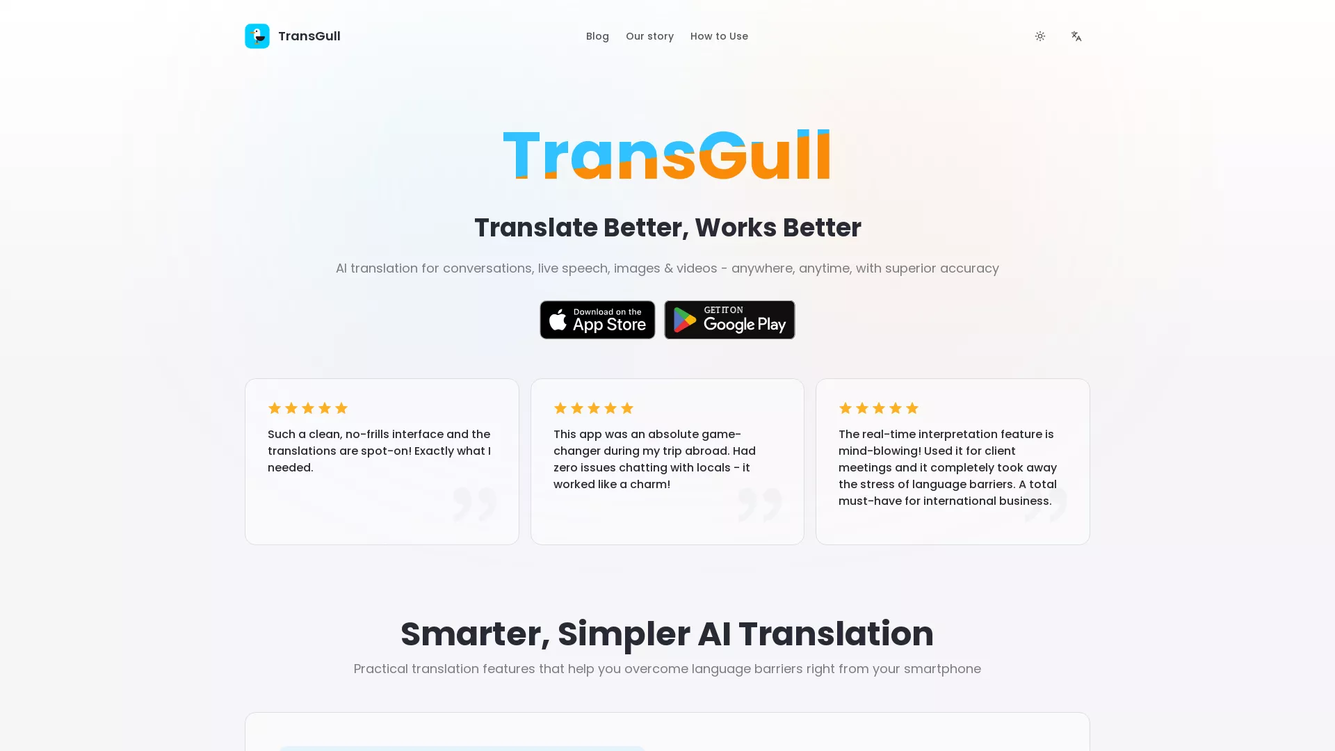 TransGull - AI Translation App Website Screenshot