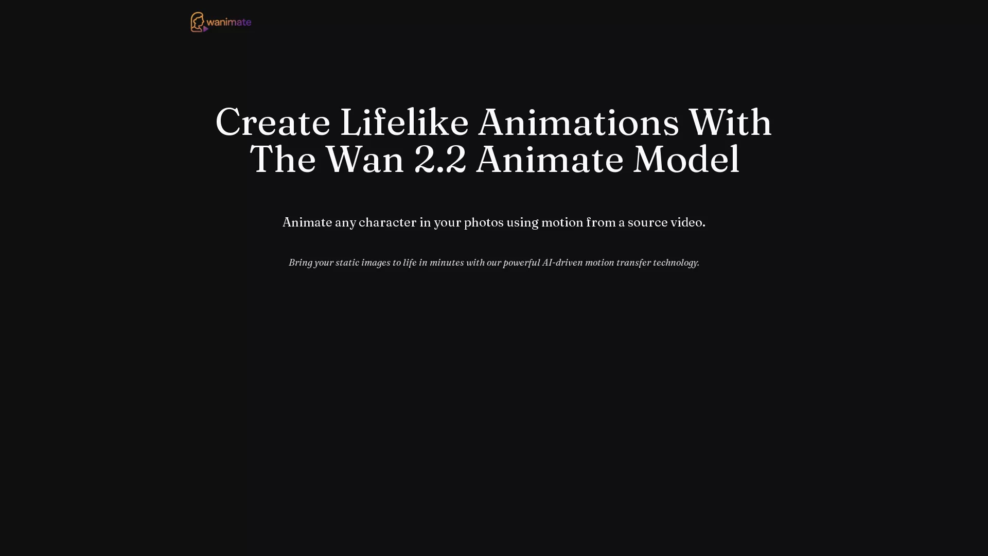 WanAnimate - Video Animation Tool Website Screenshot