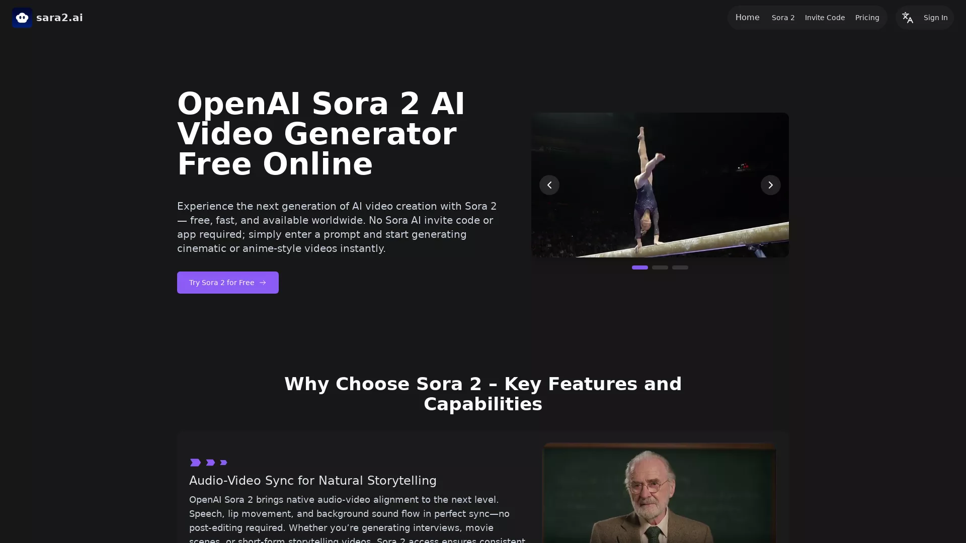 Sara2AI - AI Video Generation Website Screenshot
