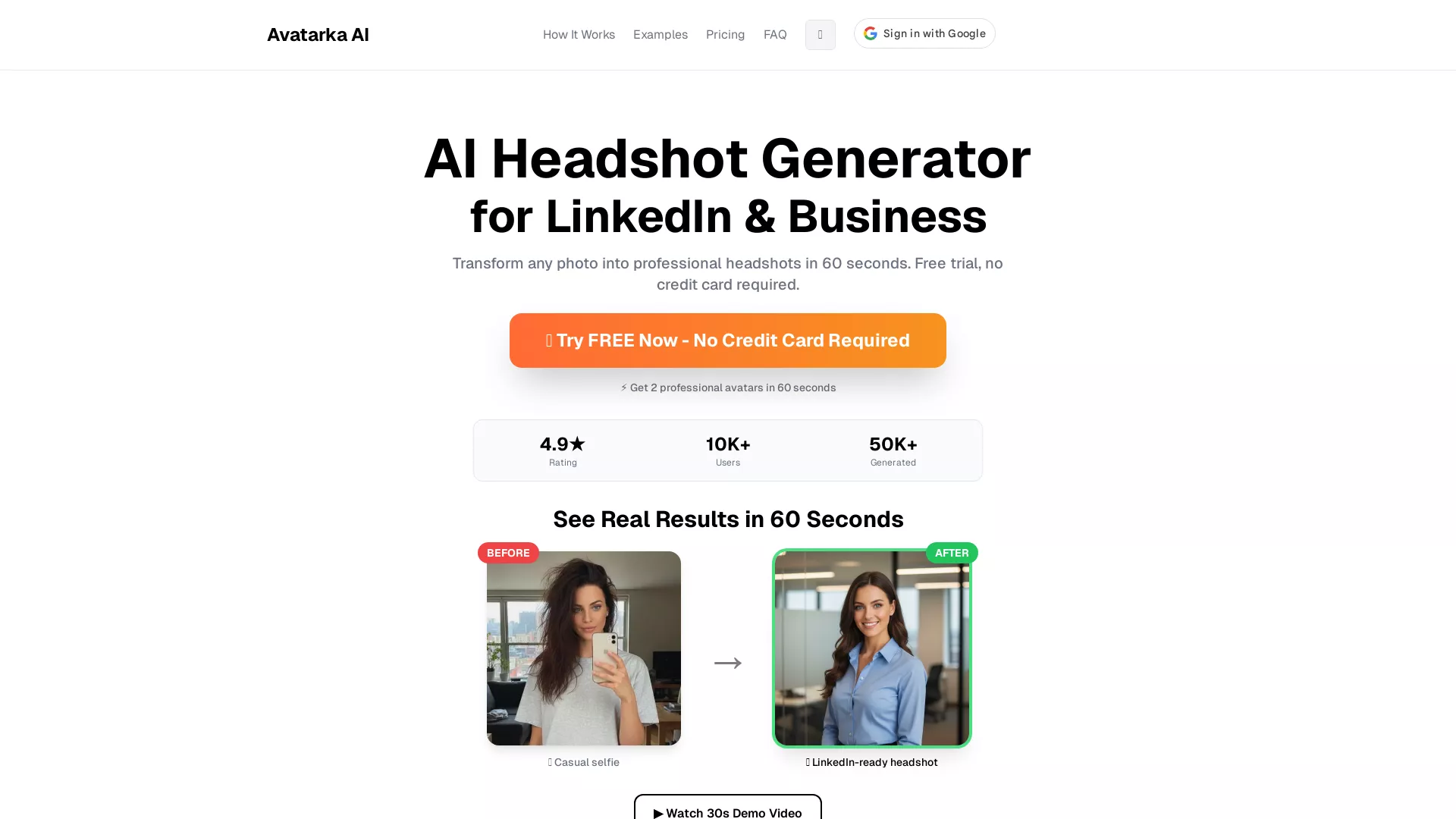 AvatarkaAI - AI Headshot Generator Website Screenshot