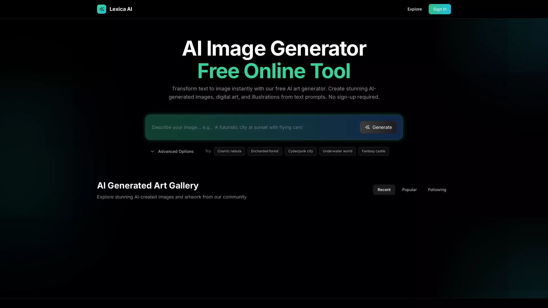 LexciaAI - AI Image Generation Website Screenshot