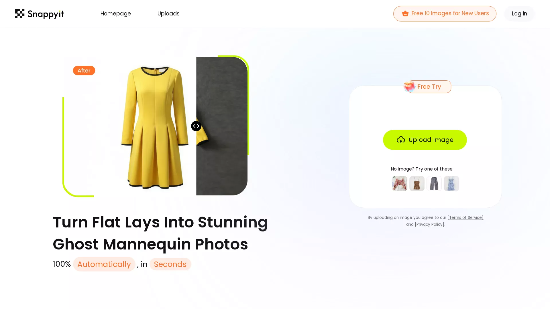 Snappyit - AI Clothing Image Generator Website Screenshot