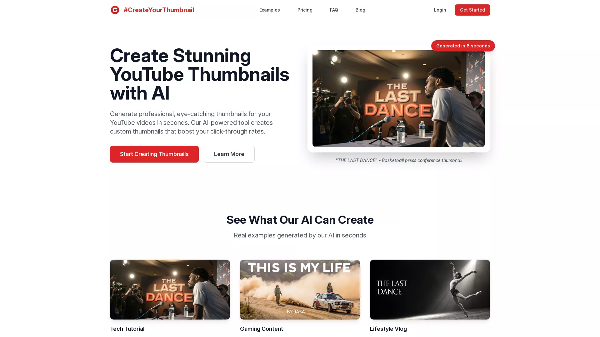 CreateYourThumbnail - AI Thumbnail Generator Website Screenshot