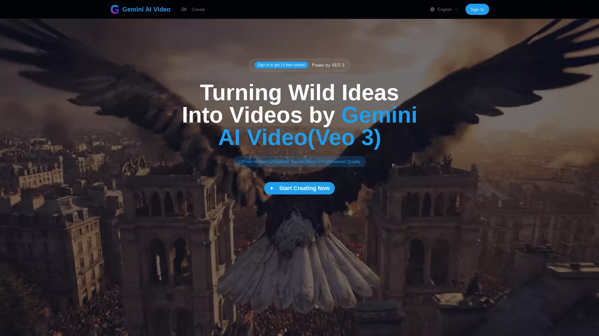 GeminiAIVideo - AI Video Generation Tool Website Screenshot