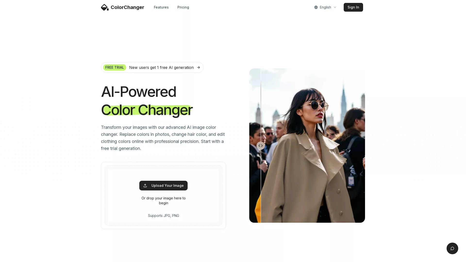 ColorChanger - AI Image Editing Tool Website Screenshot