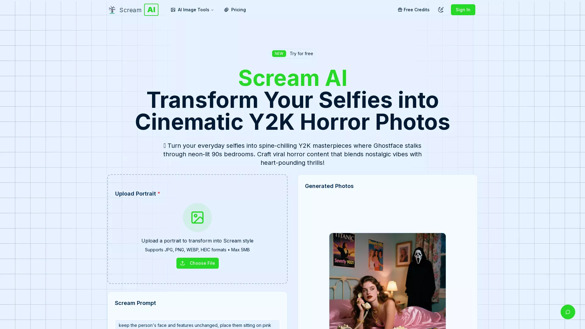ScreamAI - AI Horror Image Generator Website Screenshot