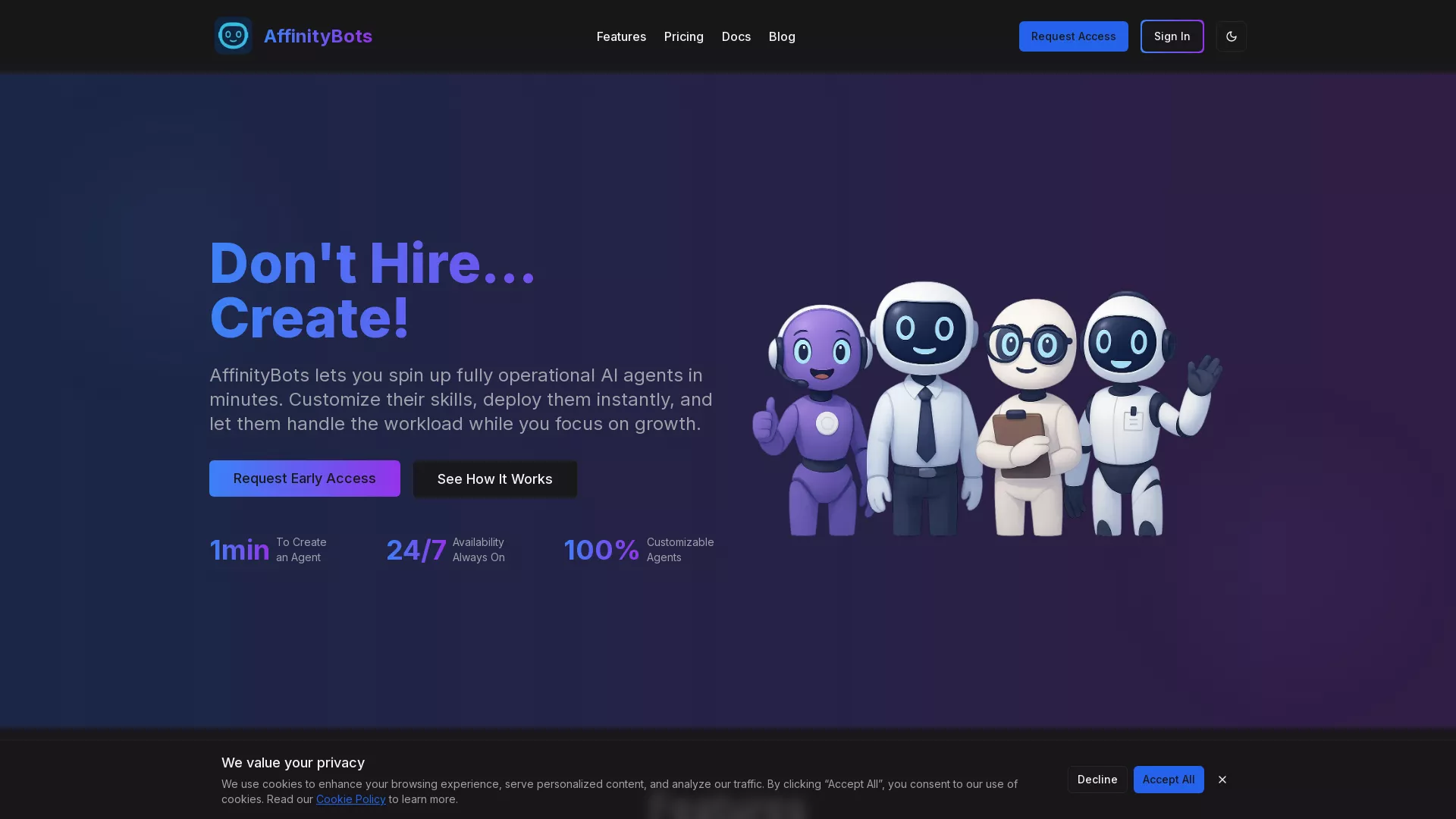 AffinityBots - AI Multi-Agent Collaboration Website Screenshot