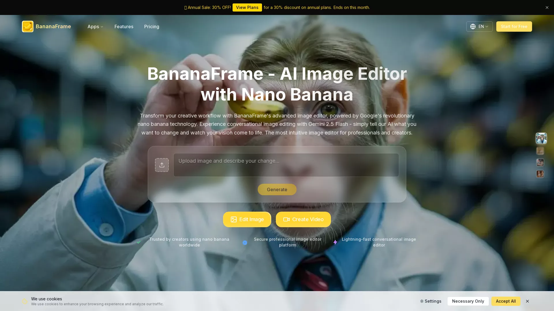 BananaFrame - AI Image Generator Website Screenshot