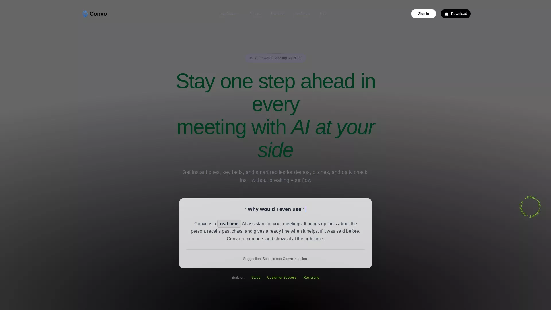 Convo - AI Meeting Assistant Website Screenshot