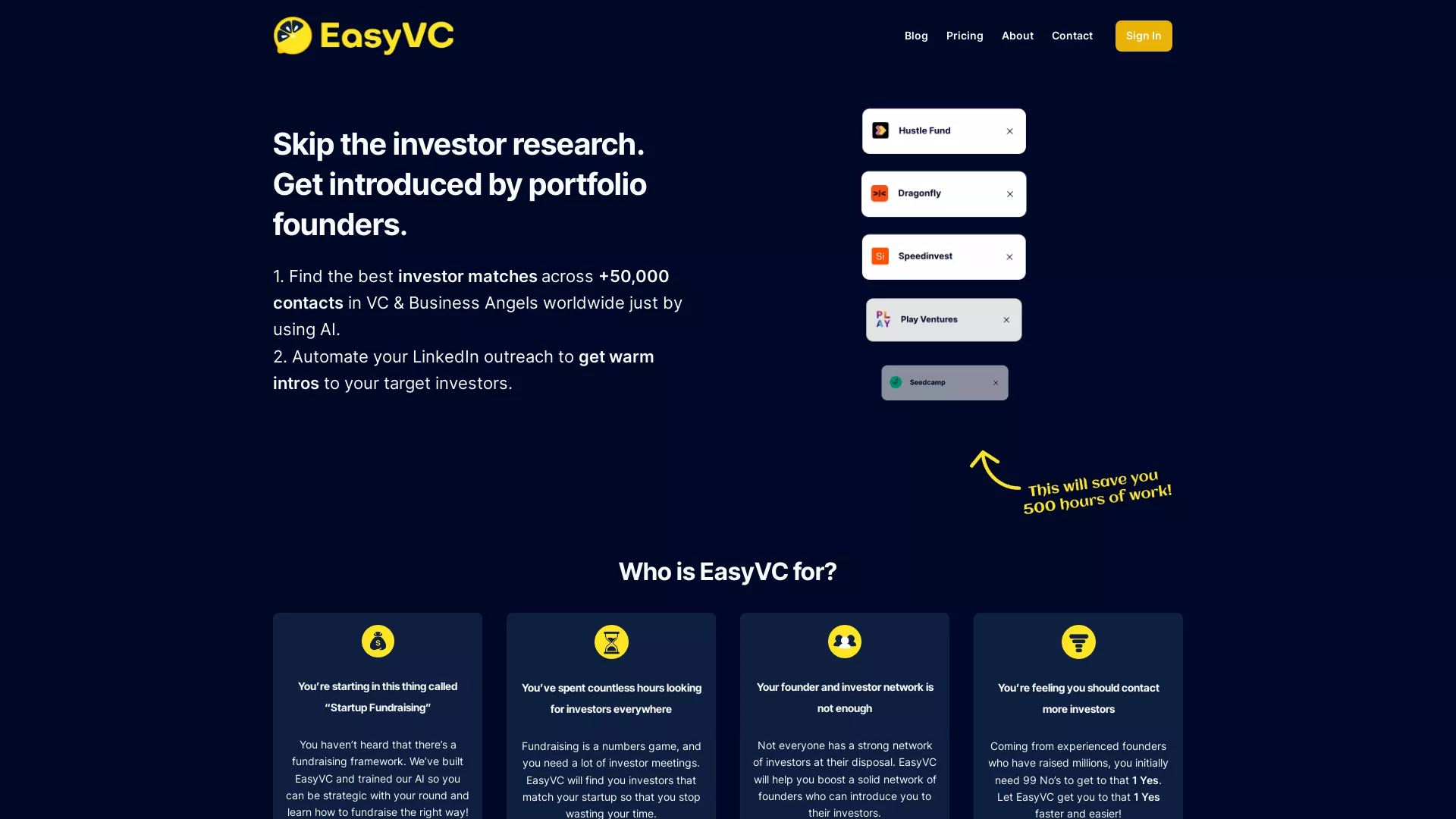 EasyVC - AI Startup Fundraising Website Screenshot