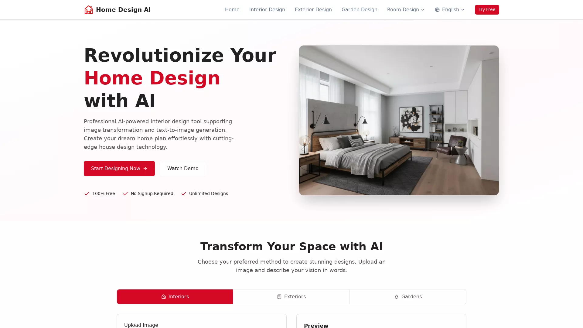 Home Design AI - AI Text to Image Tool Website Screenshot
