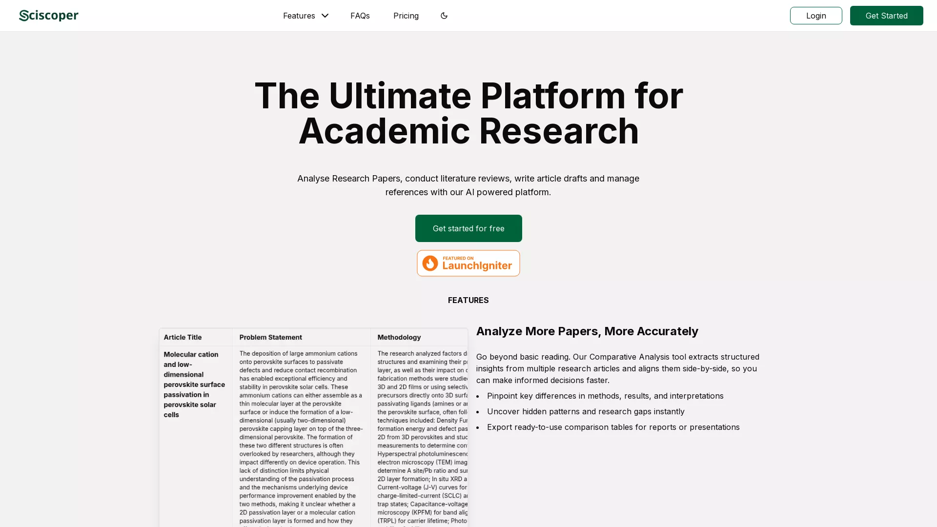 Sciscoper - AI Research Literature Assistant Website Screenshot