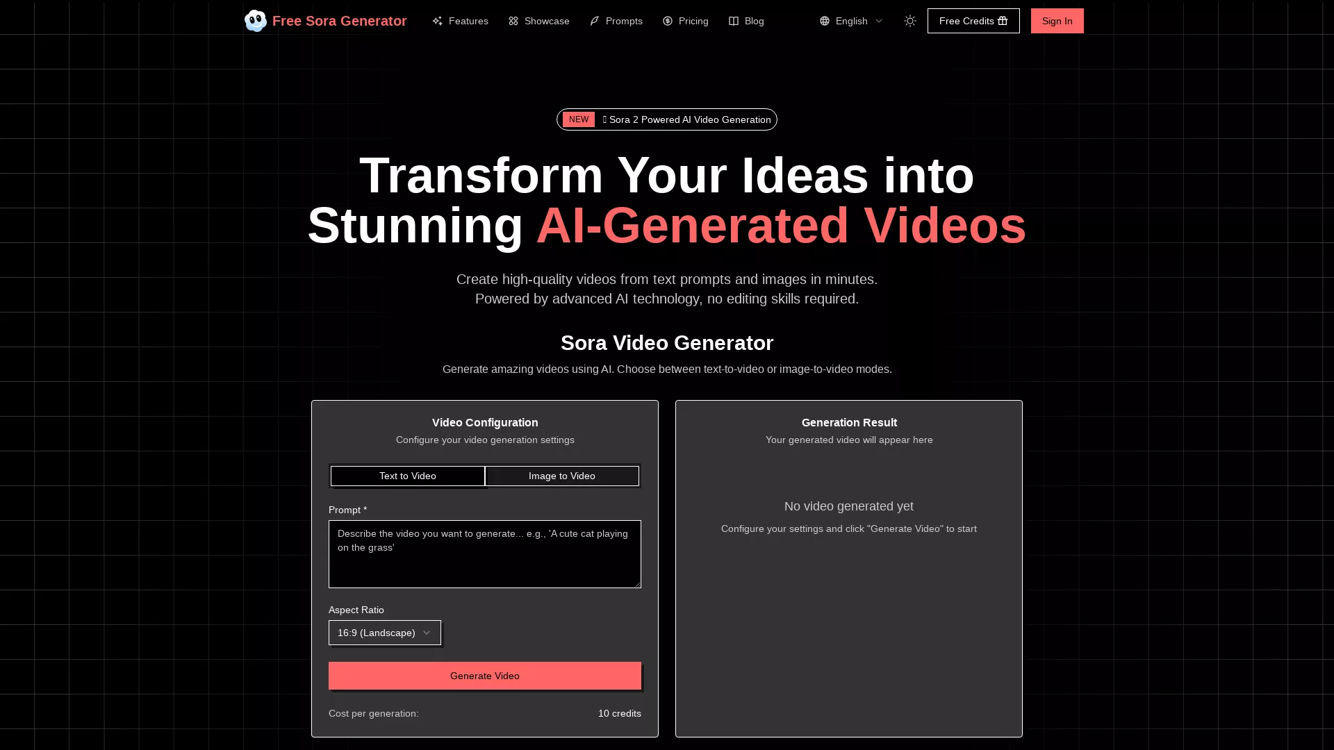 FreeSoraGenerator - AI Video Generator Website Screenshot