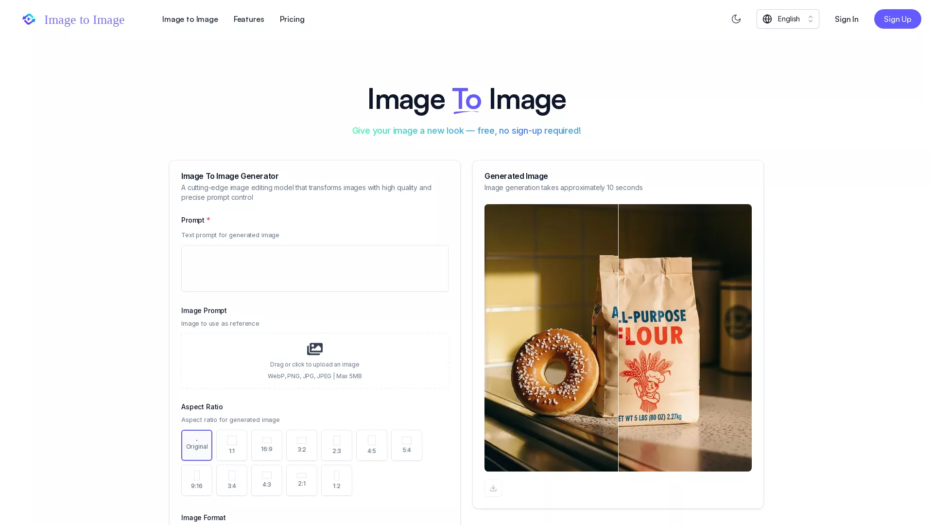 ImageToImageAI - Image Editing AI Website Screenshot