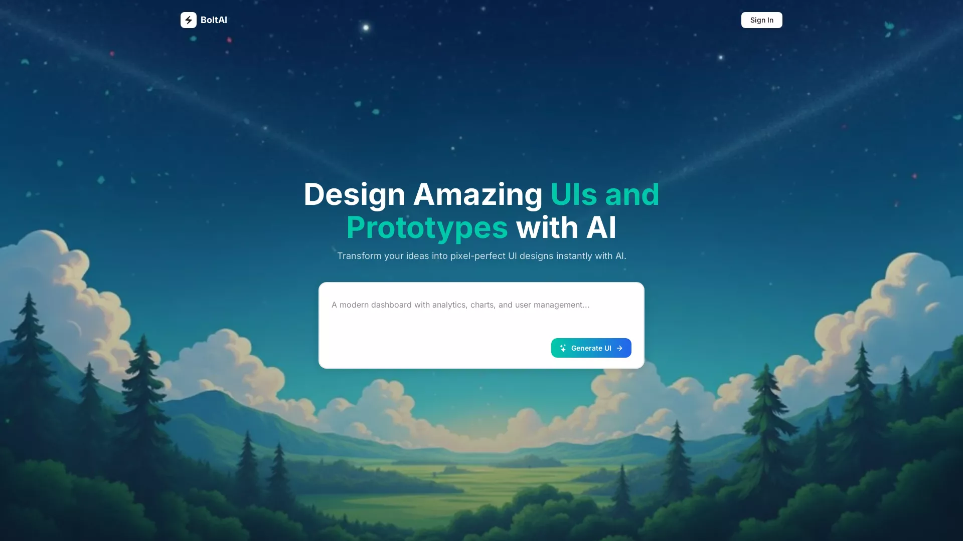 Bolt AI - AI Design Tool Website Screenshot