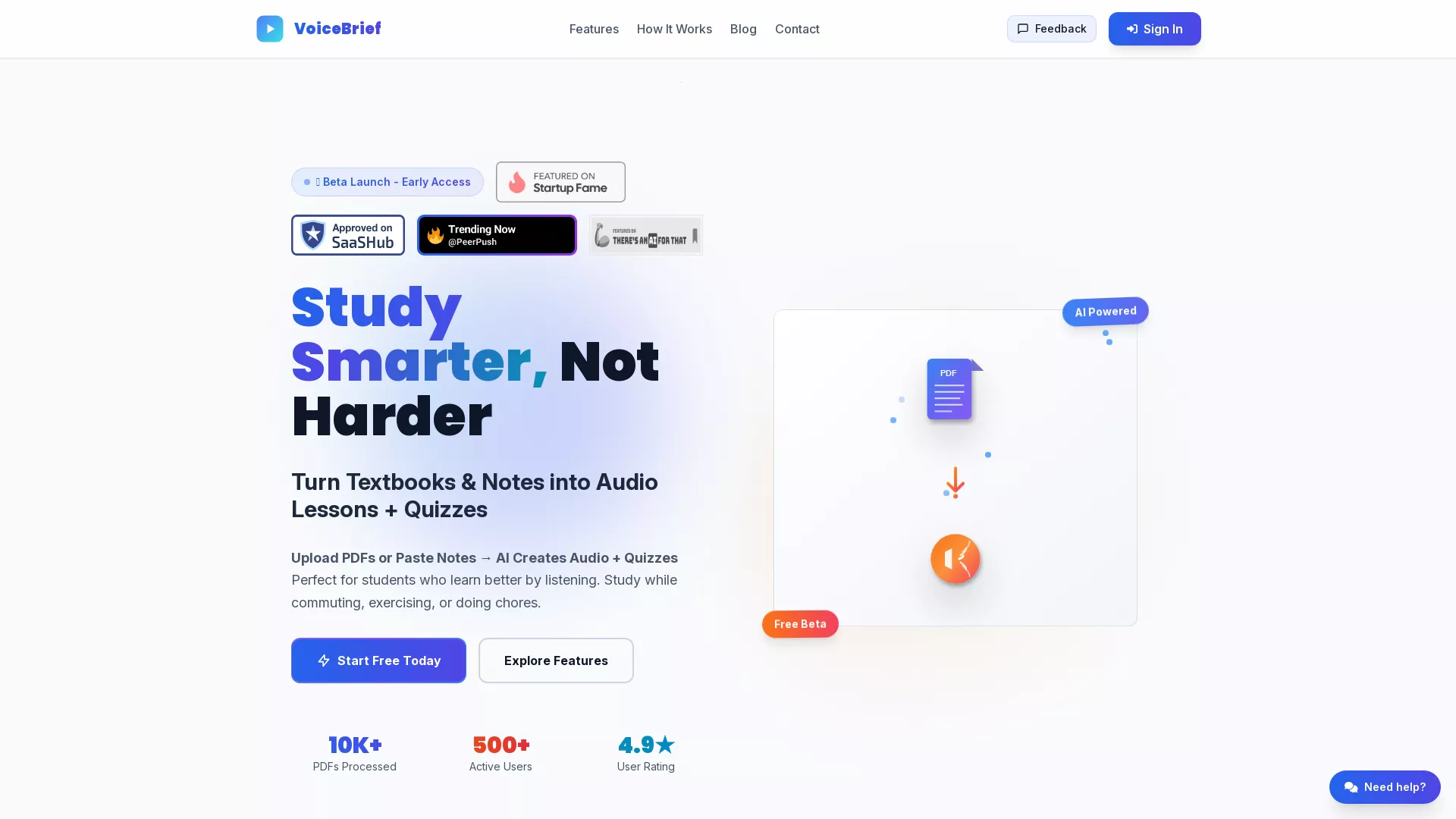 VoicebriefIO - AI Learning Summary Generator Website Screenshot