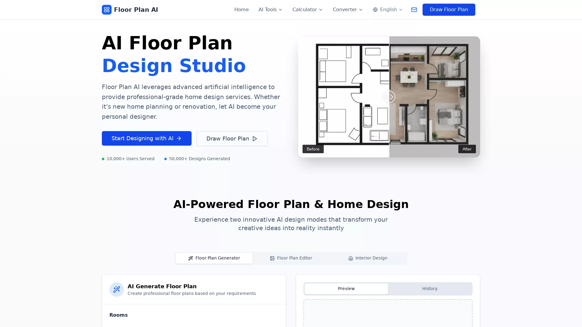 FloorPlanAI - AI Home Design Services Website Screenshot
