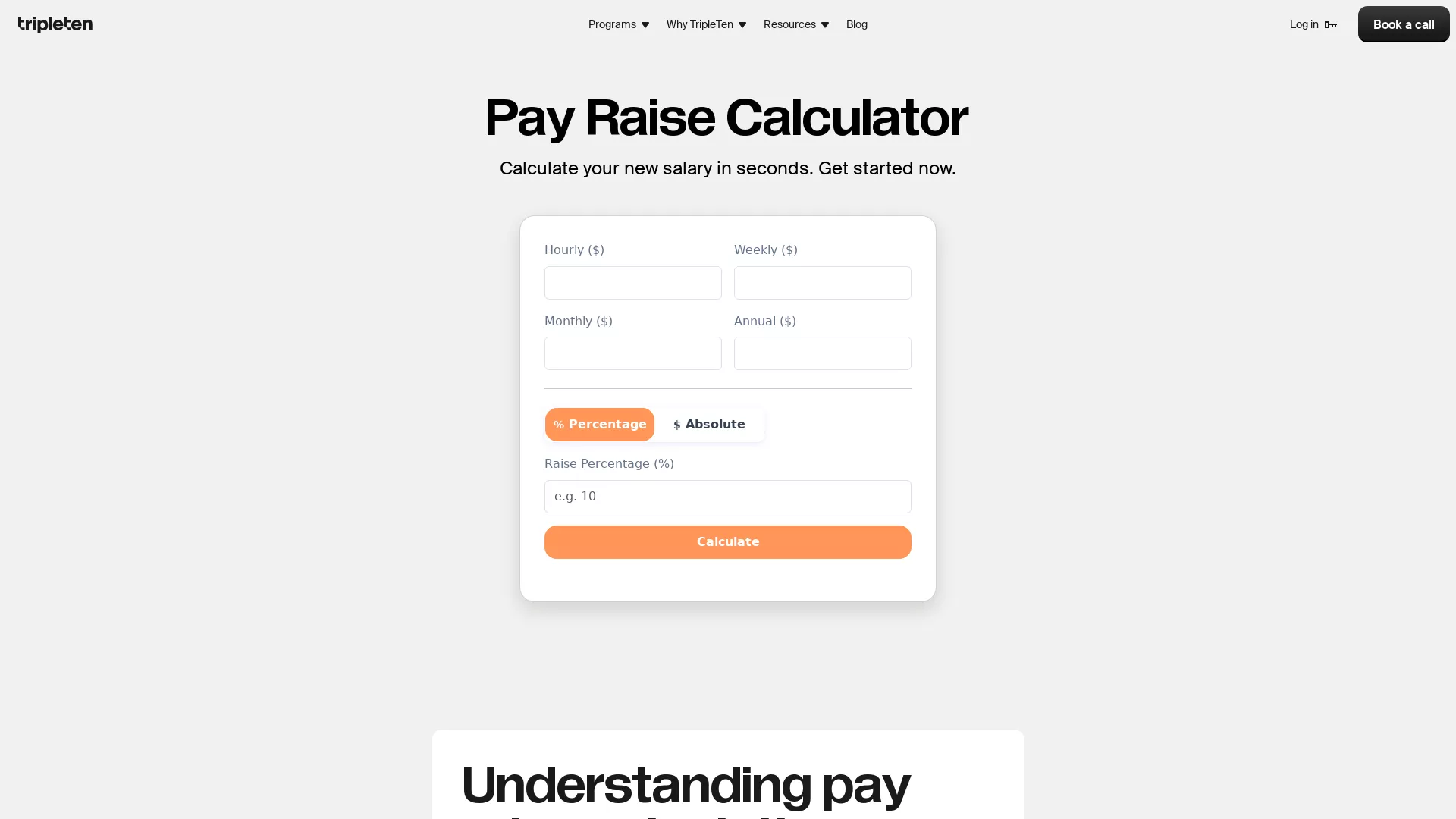 TripleTen Pay Raise Calculator - Salary Calculator Tool Website Screenshot