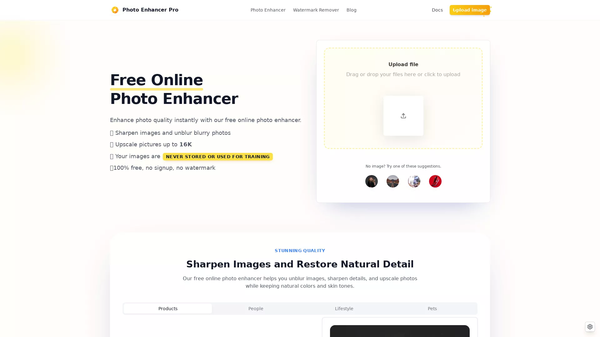 PhotoEnhancerPro - AI Image Quality Enhancement Website Screenshot