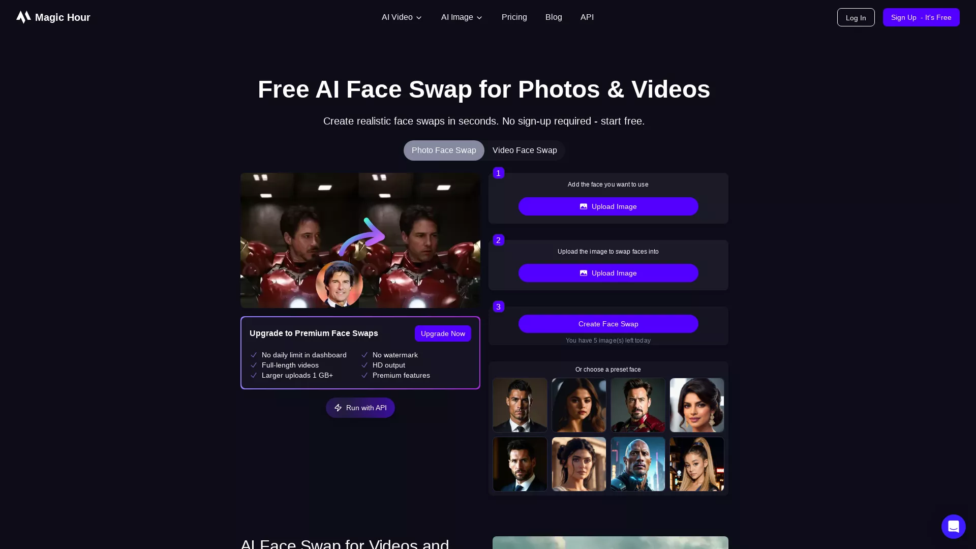 Magic Hour AI - AI Face Swap Tool Website Screenshot