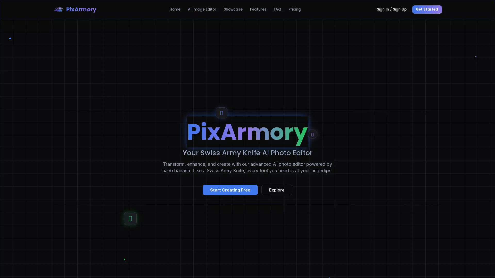 PixArmory - AI Image Editing Tool Website Screenshot