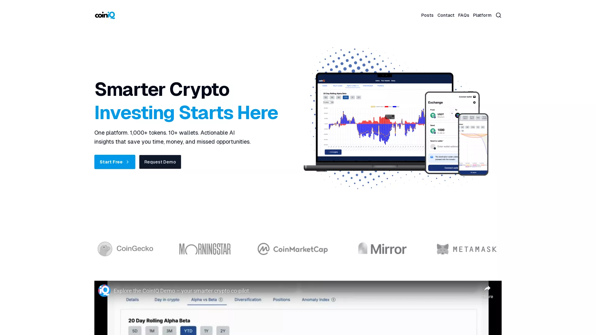 CoinIQ - AI Crypto Portfolio Analytics Website Screenshot