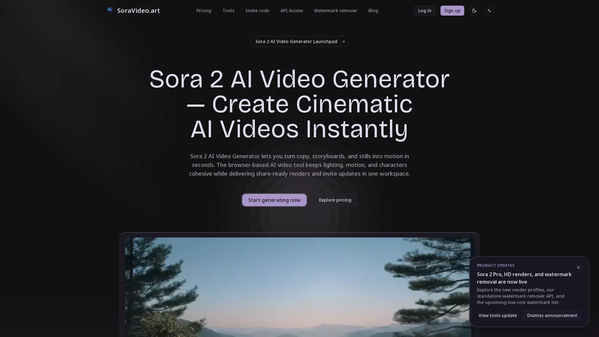 SoraVideo - AI Video Generation Platform Website Screenshot
