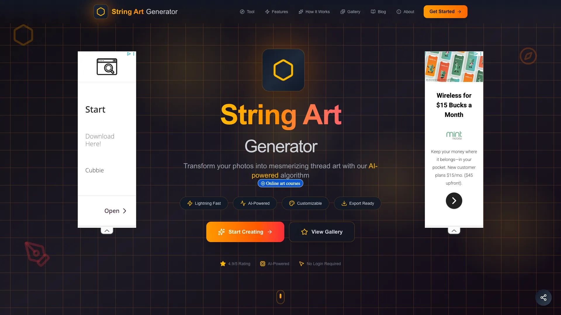 StringArtGenerator - AI Pattern Generation Tool Website Screenshot