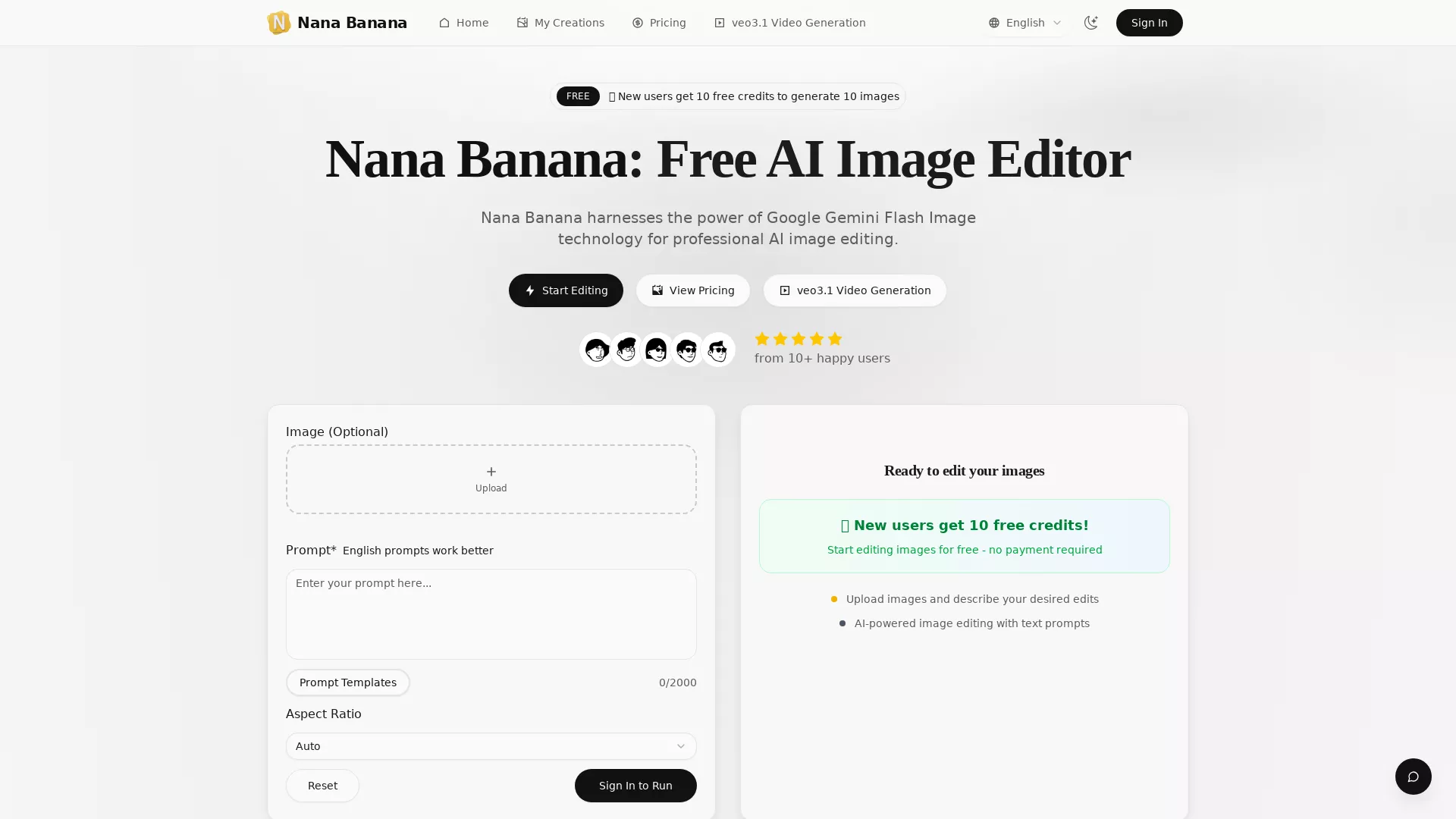 NanaBananaAIImageEditor - AI Image Editing Tool Website Screenshot