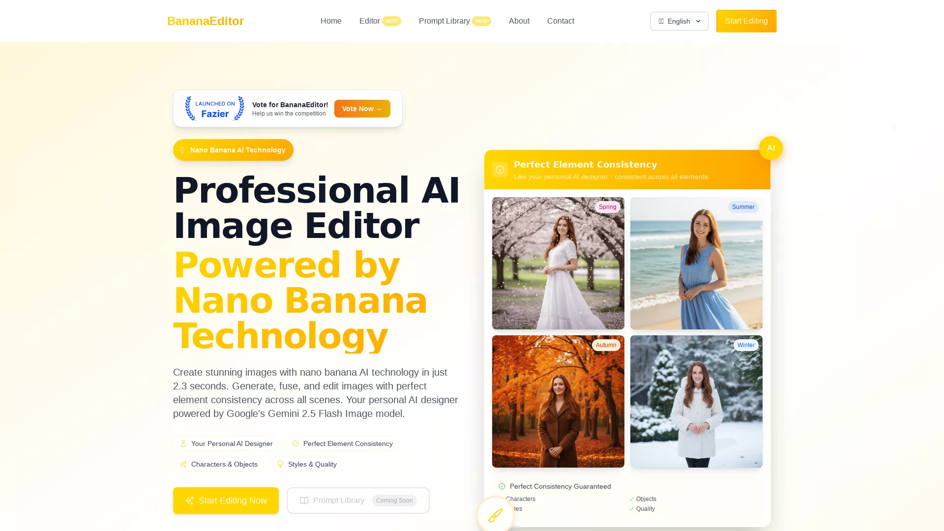 BananaEditor - AI Image Generation Tool Website Screenshot