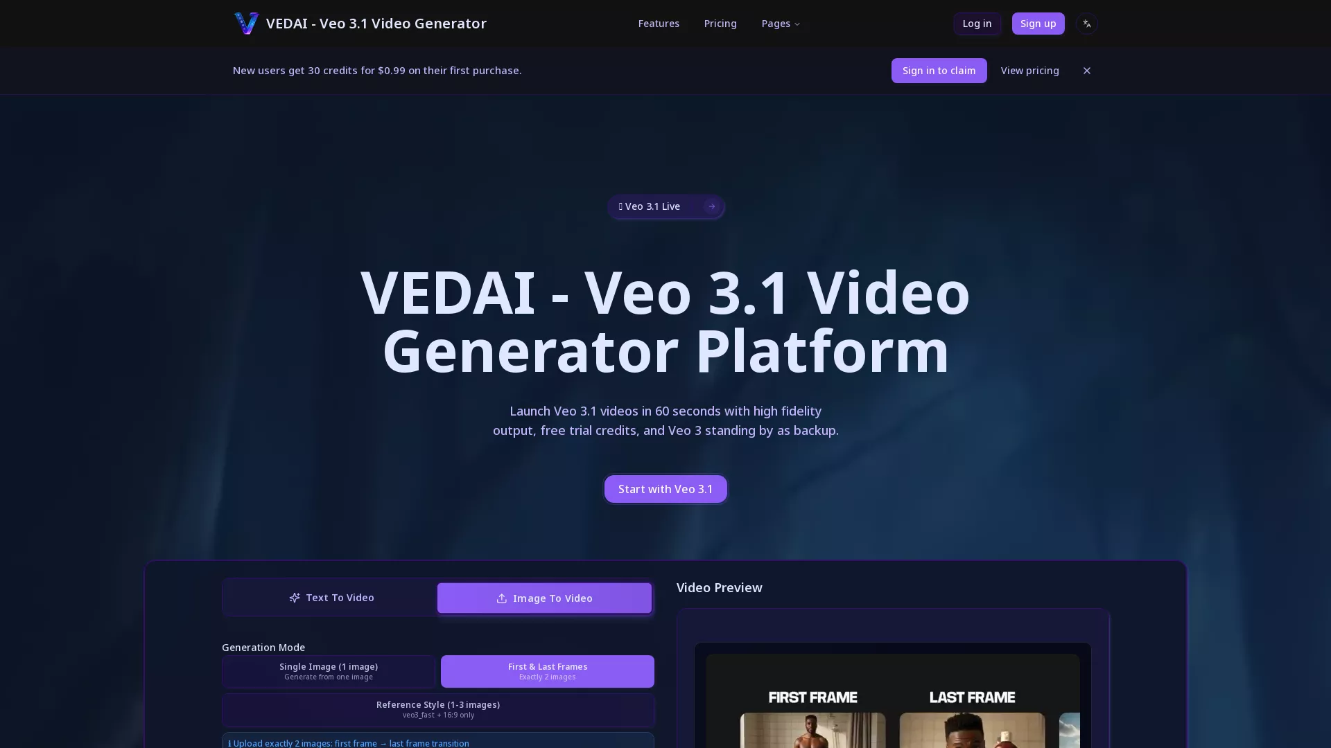 VedAi - AI Video Generation Platform Website Screenshot