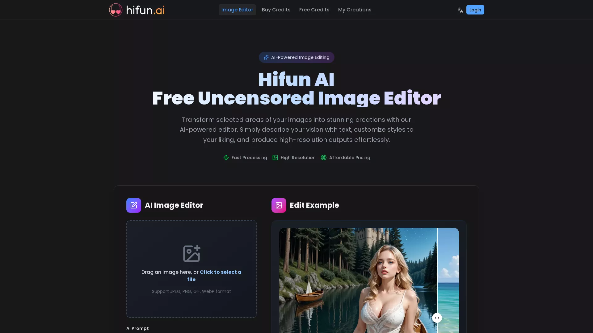 HiFunAI - AI Image Editing Tool Website Screenshot