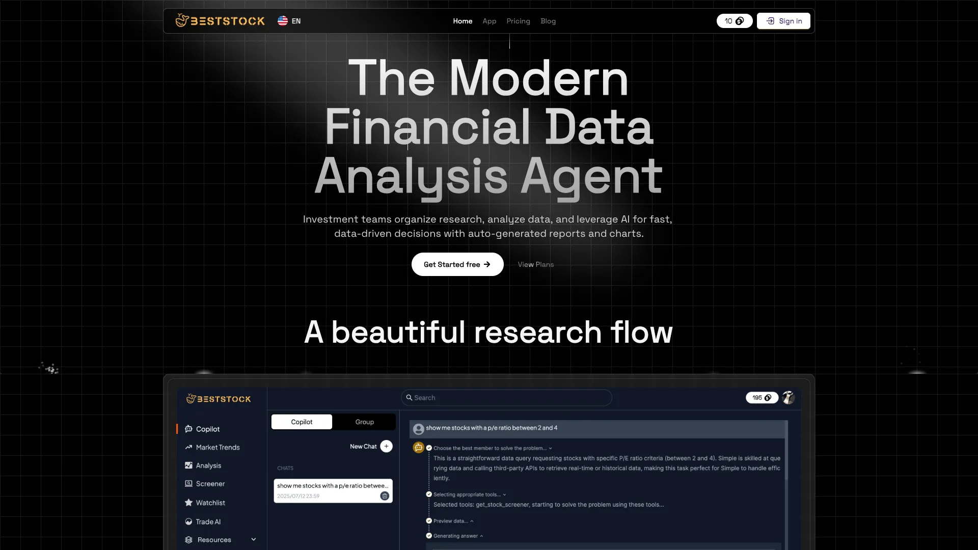 BestStock AI - AI Financial analysis Website Screenshot