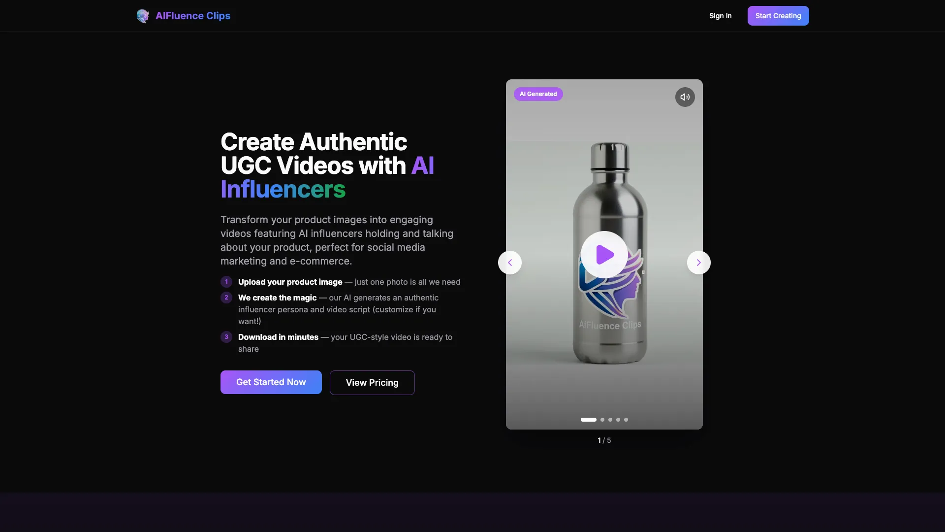 AIFluenceClips - AIInfluencerVideoCreator Website Screenshot