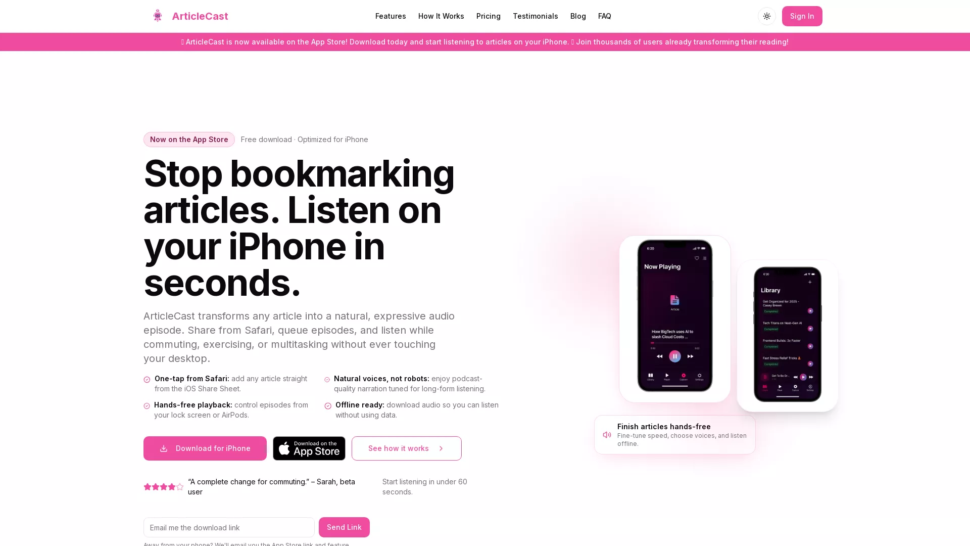 ArticleCast - AI Text To Speech Website Screenshot