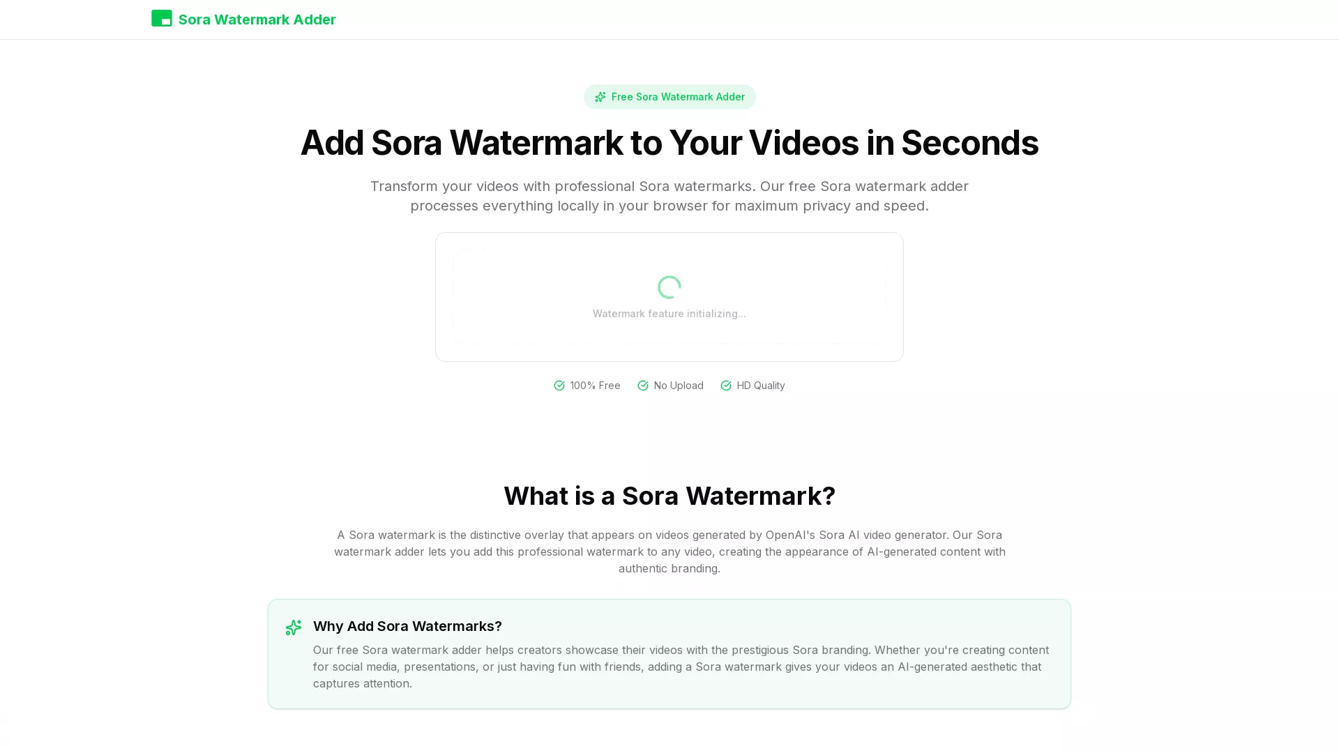 SoraWatermarkAdder - AI Video Watermark Tool Website Screenshot