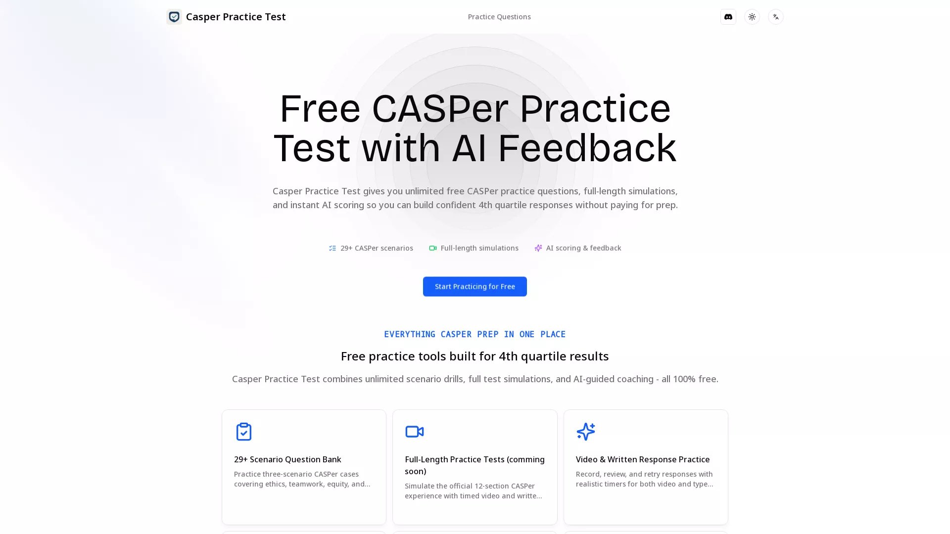 CasperPracticeTest - AI CASPer Test Prep Website Screenshot