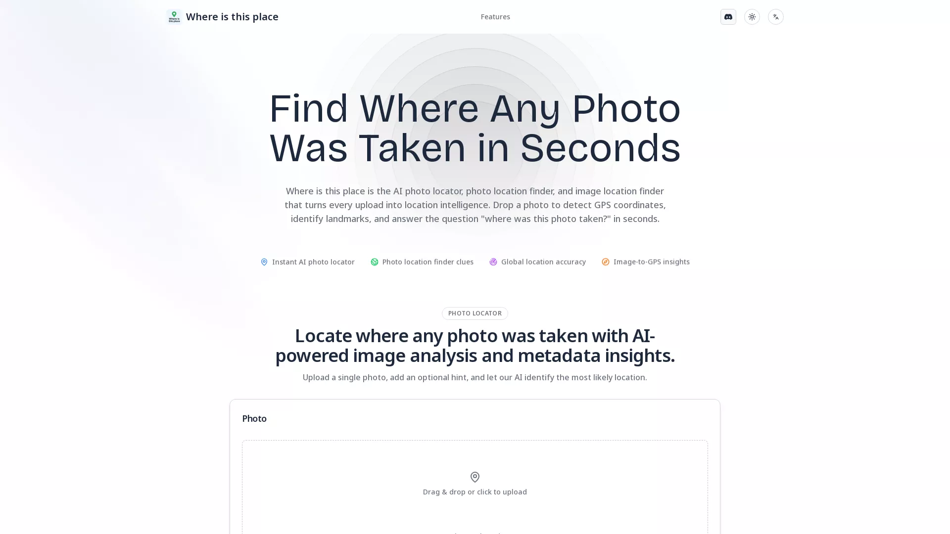 WhereIsThisPlace - AI Photo Location Finder Website Screenshot