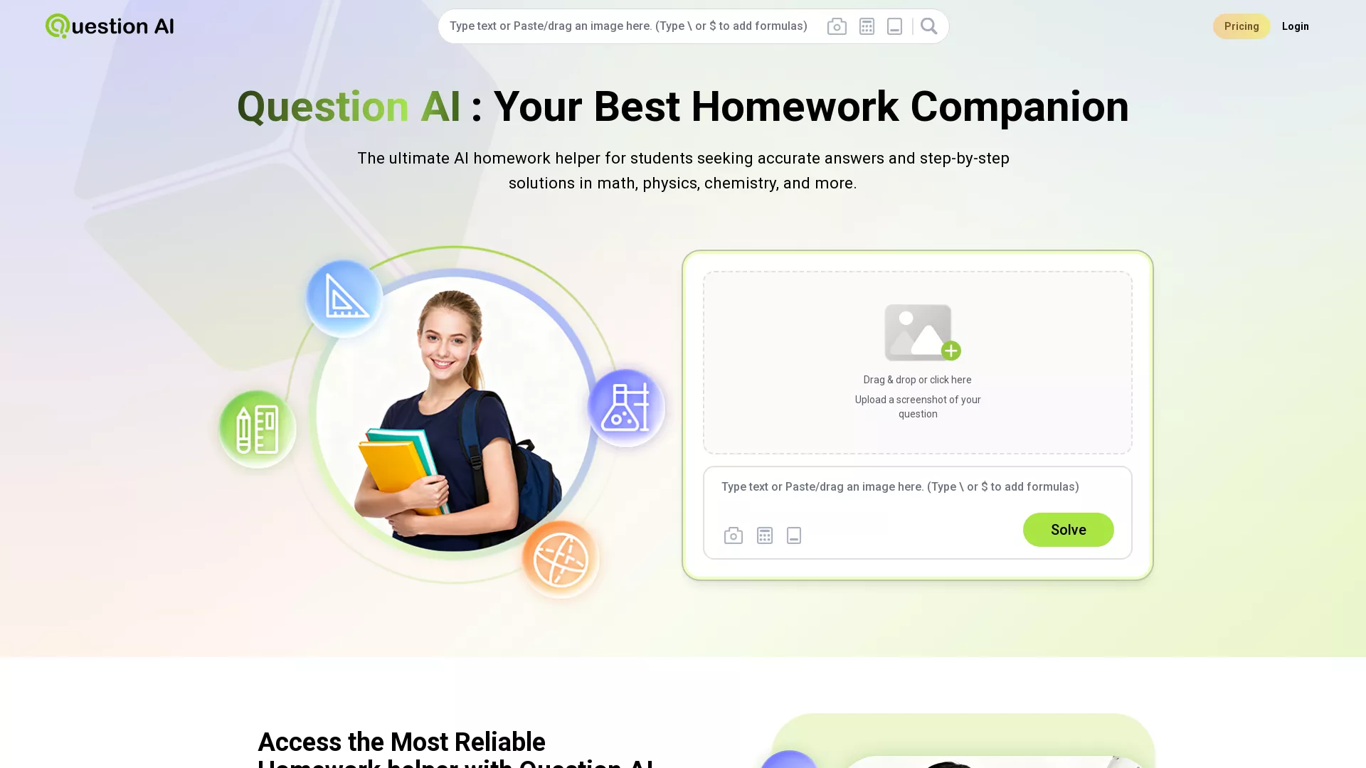 Question AI - AI Homework Helper, AI study assistant Website Screenshot